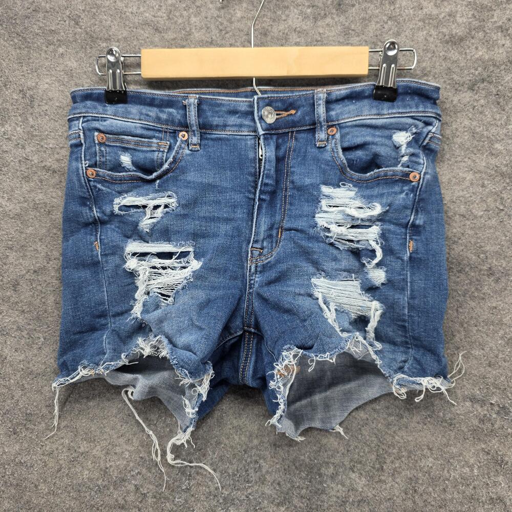 American Eagle Shorts Womens 6 Blue Cut-Off Denim Distressed Fringe 4 Inseam